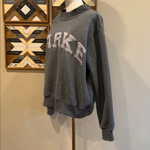 PARKE Grey Monochrome Varsity Fleece Mockneck Sweatshirt size Small / Medium - Picture 4 of 8